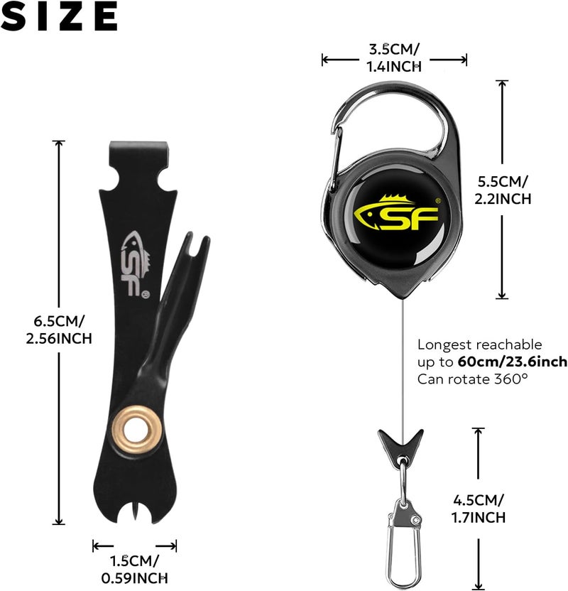 sf. 2Packs 3 in 1 Fly Fishing Nipper Knot Tying Tool Black Stainless Steel Fly Line Cutter Fishing Clippers with Zinger Retractor for Fly Fishing Tapered Leader Tippet Line - Image 2